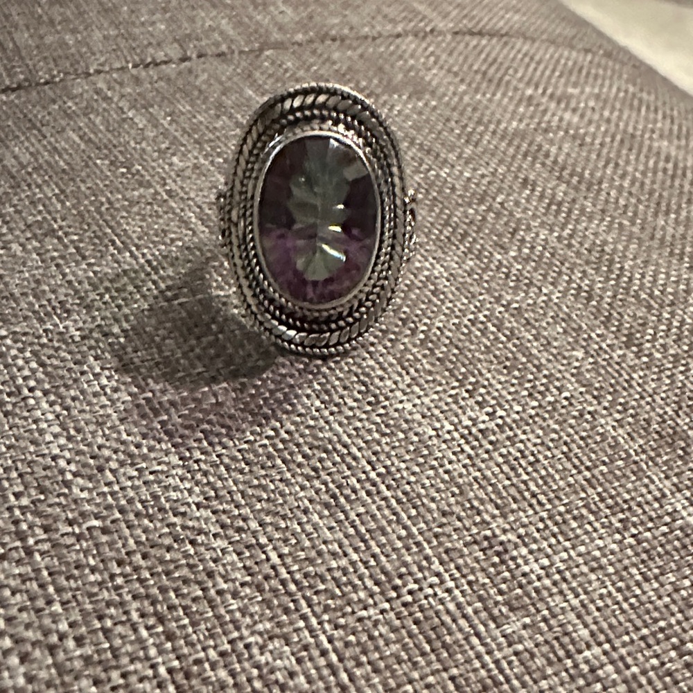 Silver and Alexandrite Oval Ring